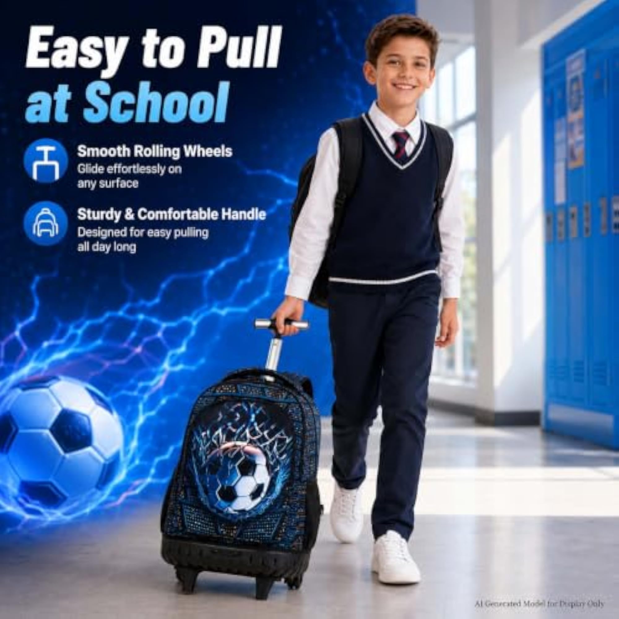 3Pcs Rolling Backpack Set for Boys and Men